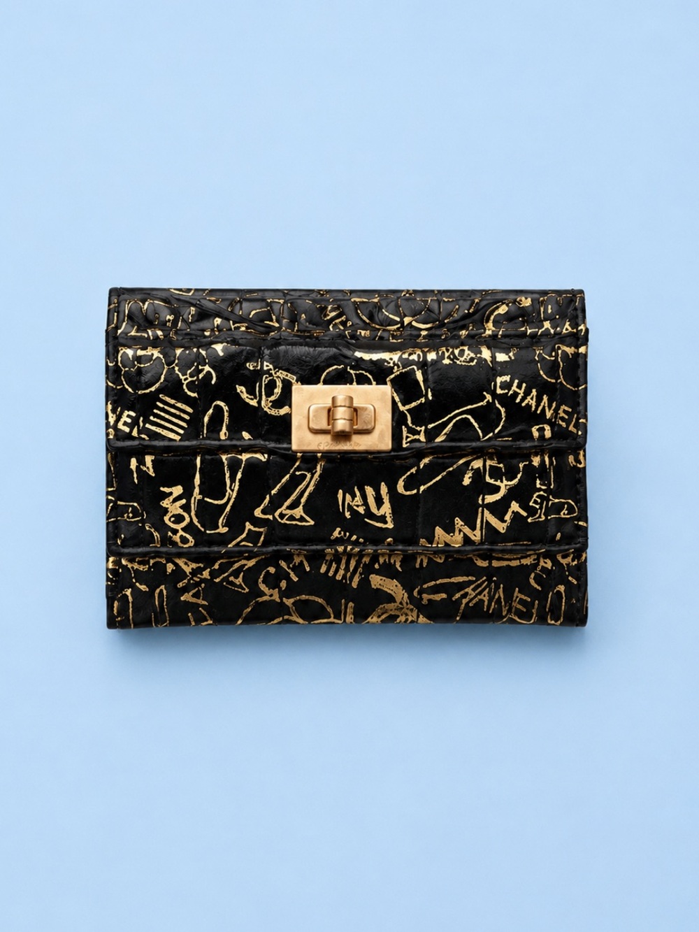 🔥CHANEL Calfskin Crocodile Embossed Graffiti 2.55 Reissue Card Holder